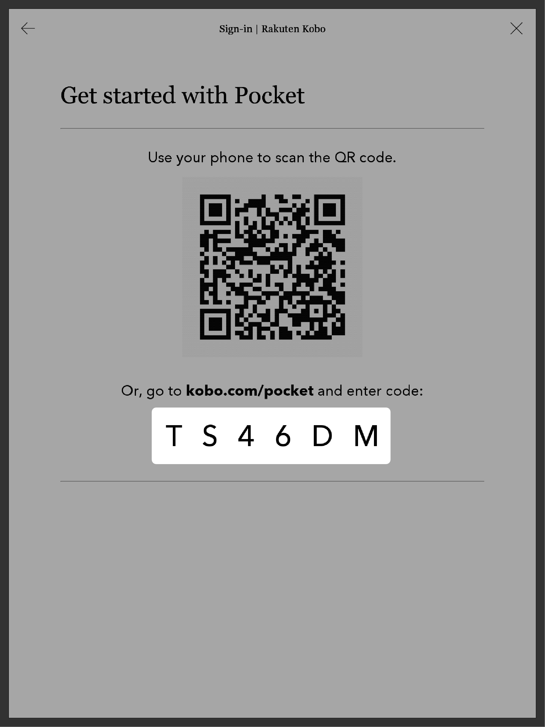Get started with Dropbox screen with the Dropbox code highlighted.